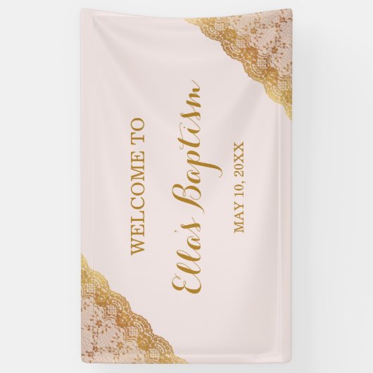 Taufbanner Pink Gold Spitze Banner (Vertikal)