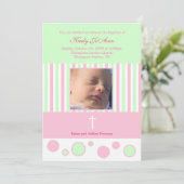 Taufbecken Dedication Girl Pink Green Bubbles Einladung (Stehend Vorderseite)