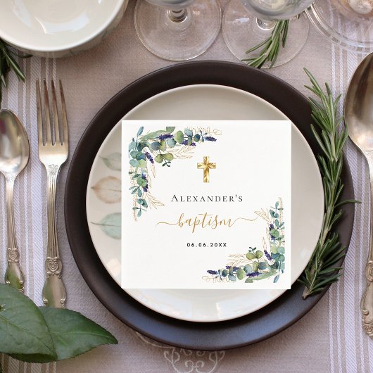 Taufbecken Eukalyptusgrün monogramm elegant Serviette