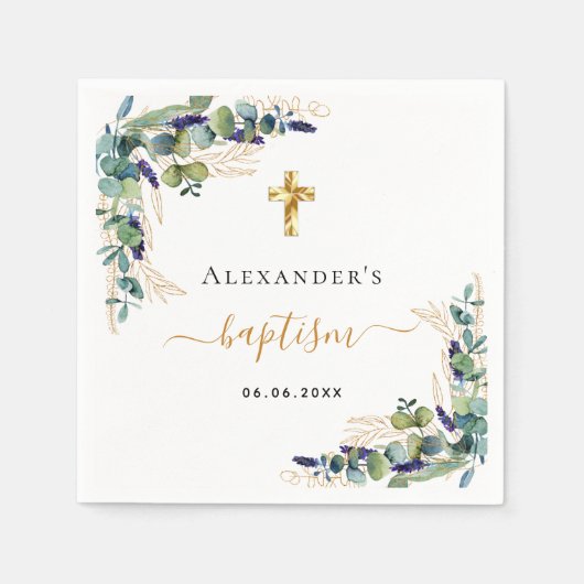 Taufbecken Eukalyptusgrün monogramm elegant Serviette (Vorderseite)