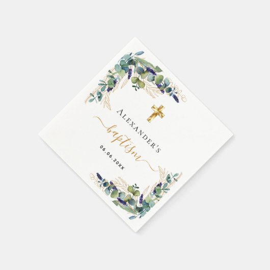 Taufbecken Eukalyptusgrün monogramm elegant Serviette (Ecke)