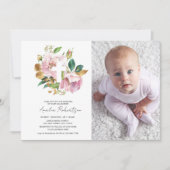 Taufbecken Foto Floral Girl Einladung (Vorderseite)