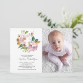 Taufbecken Foto Floral Girl Einladung (Stehend Vorderseite)