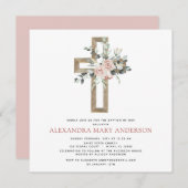 Taufbecken Grüne Dusty Pink Rose Cross Einladung (Vorne/Hinten)