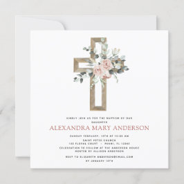 Taufbecken Grüne Dusty Pink Rose Cross Einladung