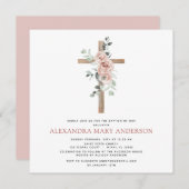 Taufbecken Grüne Dusty Pink Rose Kreuz Christlich Einladung (Vorne/Hinten)