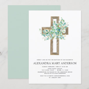 Taufbecken Grünfläche Sage Eukalyptus Gold Cross Einladung