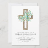 Taufbecken Grünfläche Sage Eukalyptus Gold Cross I Einladung (Vorderseite)