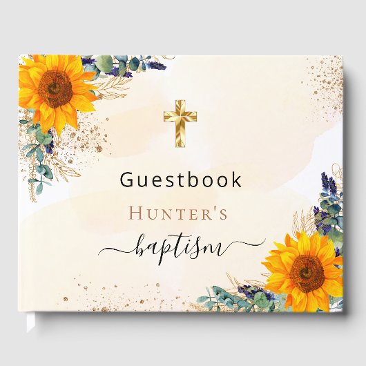 Taufbecken Sonnenblumen Eukalyptusgrün Foto Gästebuch (Vorderseite)