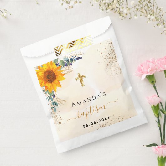 Taufbecken Sonnenblumen Eukalyptusgrün Glitzer Geschenktütchen (Versiegelt)