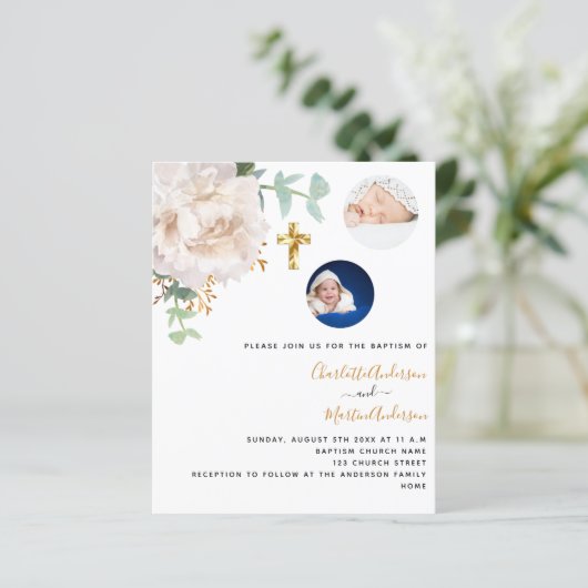 Taufbecken-Zwillinge Blumenzwiebeln Einladung zum (Stehend Vorderseite)