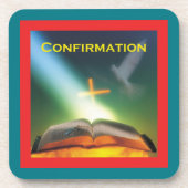 Taufbestätigungs-Taube, Bibel, Kreuz Untersetzer (Vorderseite)