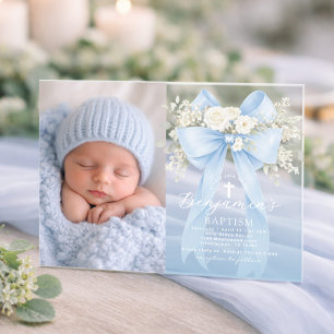Taufbild für Babyjungen mit floralem Eukalyptus-Bo Acryleinladungen