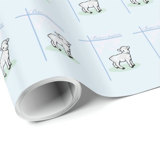 Taufblauer Jungenlämmer, anpassbar Geschenkpapier (Rolleneckpunkt)
