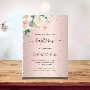 Taufblume rose gold rosa Budgeteinladung Flyer