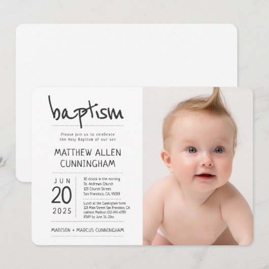 Taufbock| Modernes + einfaches Foto Einladung (Vorne/Hinten)