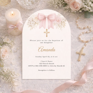 Taufbogen Blush Pink Elfenbein Blumen Kreuz Bogen Einladung