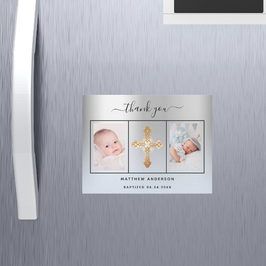 Taufboy silberblaues Foto danke Magnet