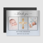 Taufboy silberblaues Foto danke Magnet (Vorne/Hinten)