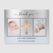 Taufboy silberblaues Foto danke Magnet (Vorderseite)