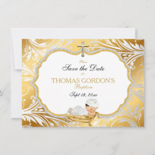 Taufdatum Babyjunge Goldkreuz speichern Save The Date