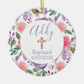 Taufdatum Christlicher Lila Blumenbezug Keramik Ornament (Vorne)