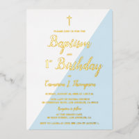 Taufe 1. Geburtstag Einladung Blue Gold Cross