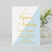 Taufe 1. Geburtstag Einladung Blue Gold Cross (Stehend vorne)