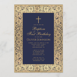 Taufe 1. Geburtstag florale Gold Navy Blue Elegant Einladung