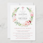 Taufe 1. Geburtstag Rosa Blütenmarmor Kreuzmädchen Einladung (Vorderseite)