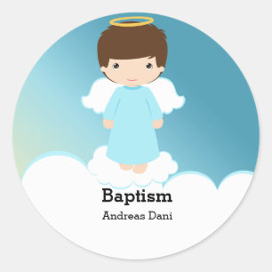 Taufe Angel Boy Runder Aufkleber