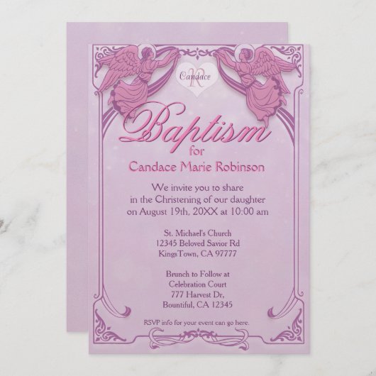 Taufe | Angel Monogram Einladung (Vorne/Hinten)