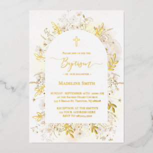 Taufe Aquarell weiße gelbe Blumen Folieneinladung