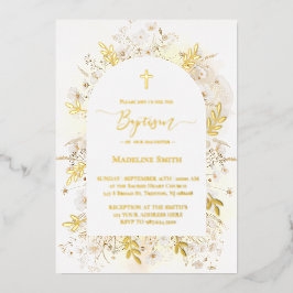 Taufe Aquarellblumen, gelb Folieneinladung