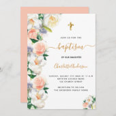 Taufe Aquarellblumen pink weiß elegant Einladung (Vorne/Hinten)