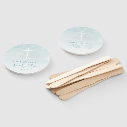 Taufe Aquarellfarben Pastellblauer Handfans Fächer (Non-assembled)