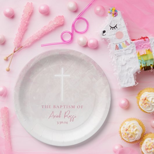 Taufe Aquarellpastellfarben Pink Paper Teller (Party)