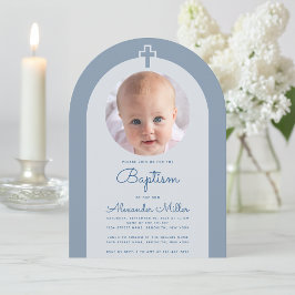 Taufe Arch Boy Foto Dusty Blue Christening Einladung