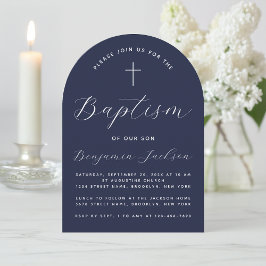 Taufe Arch Navy Blue Boy Christening Script Einladung