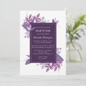 Taufe aus lila Blattwerk. Pflaumenviolett Einladung (Stehend Vorderseite)