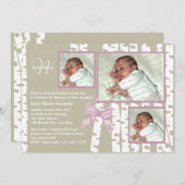 Taufe Baby Birch Foto Pink Einladung (Vorne/Hinten)