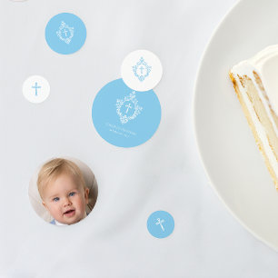 Taufe Baby Blau Junge Foto und Wappen Taufe Konfetti