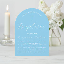 Taufe Baby Blue Arch Handwriting Boy Christening Einladung
