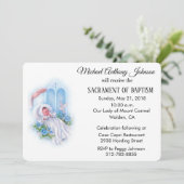 Taufe Baby Boy Blue Blumen Einladung (Stehend Vorderseite)