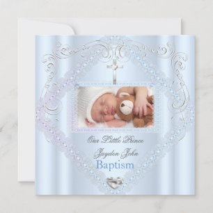 Taufe Baby Boy Blue Christening Cross Prince 2 Einladung