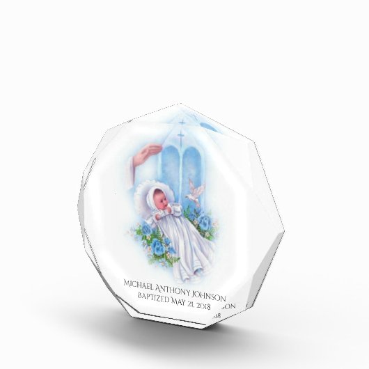 Taufe Baby Boy Blue Flowers Cross Fotoblock (Rechts)