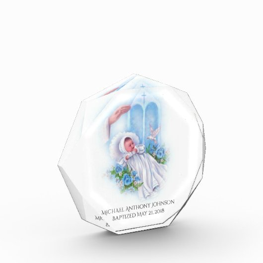 Taufe Baby Boy Blue Flowers Cross Fotoblock (Links)