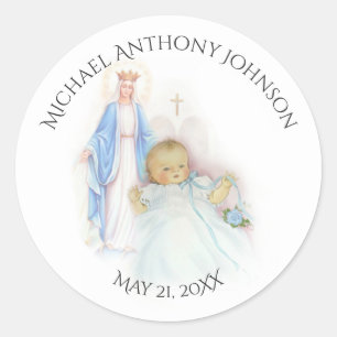 Taufe Baby Boy Blue Flowers Mary Runder Aufkleber