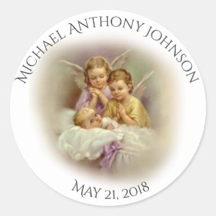 Taufe Baby Boy oder Girl Engel beten Runder Aufkleber