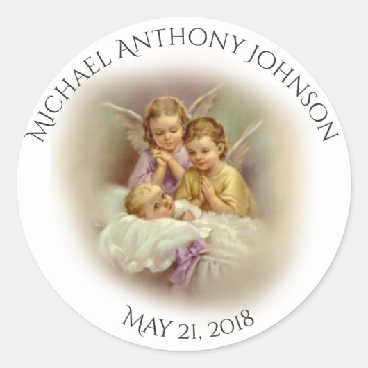 Taufe Baby Boy oder Girl Engel beten Runder Aufkleber (Vorderseite)